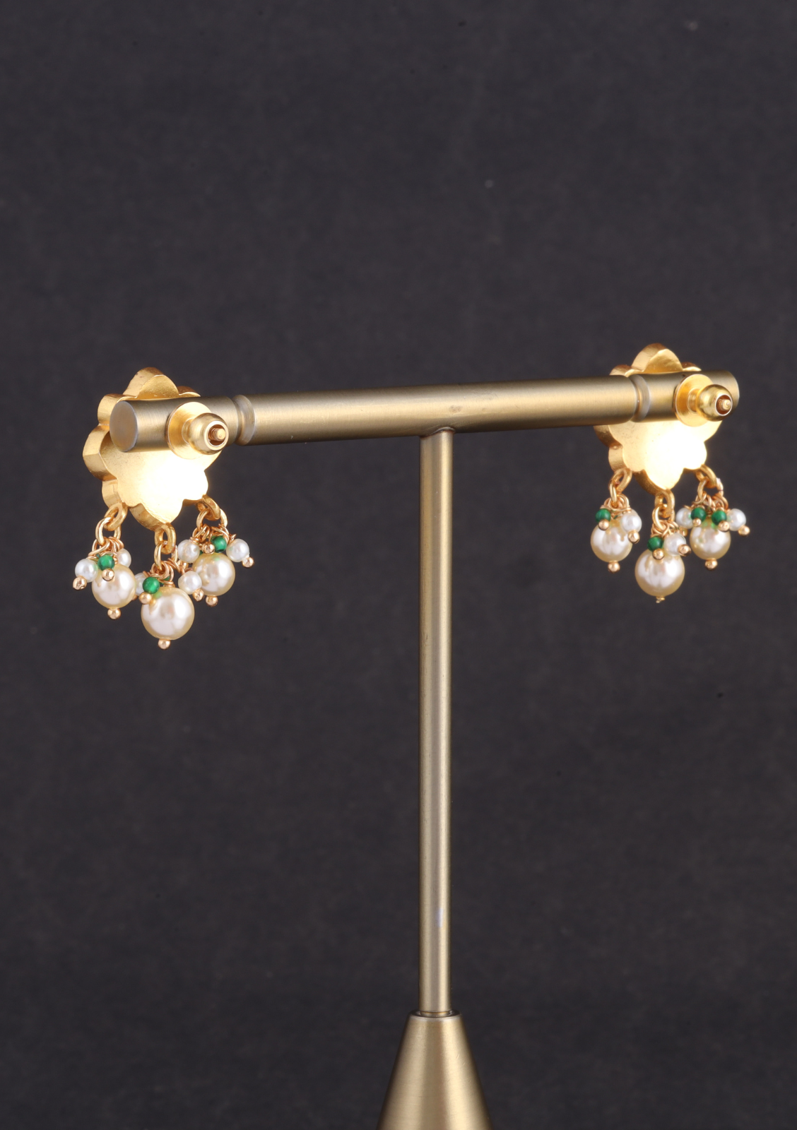Elegant Floral Motif Designer Jadau Kundan Stud Earrings with Pearl Beads Hangings