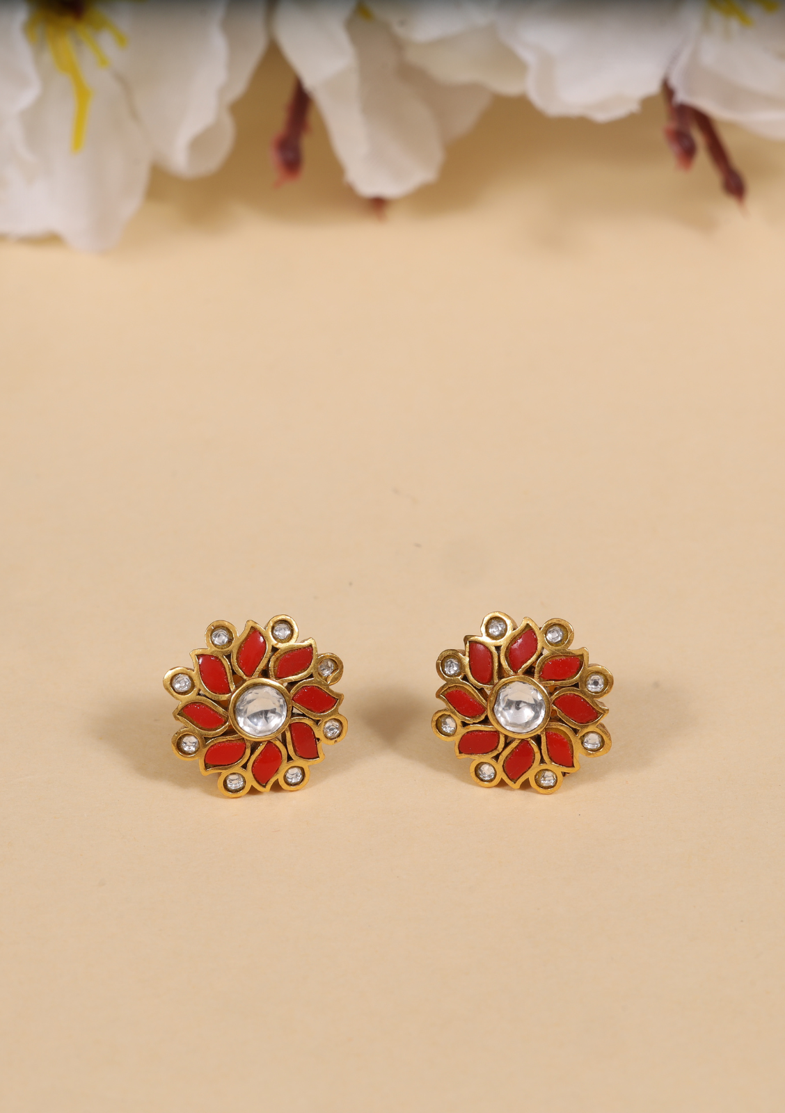 Gorgeous Floral Pattern Designer Jadau Kundan Stud Earrings