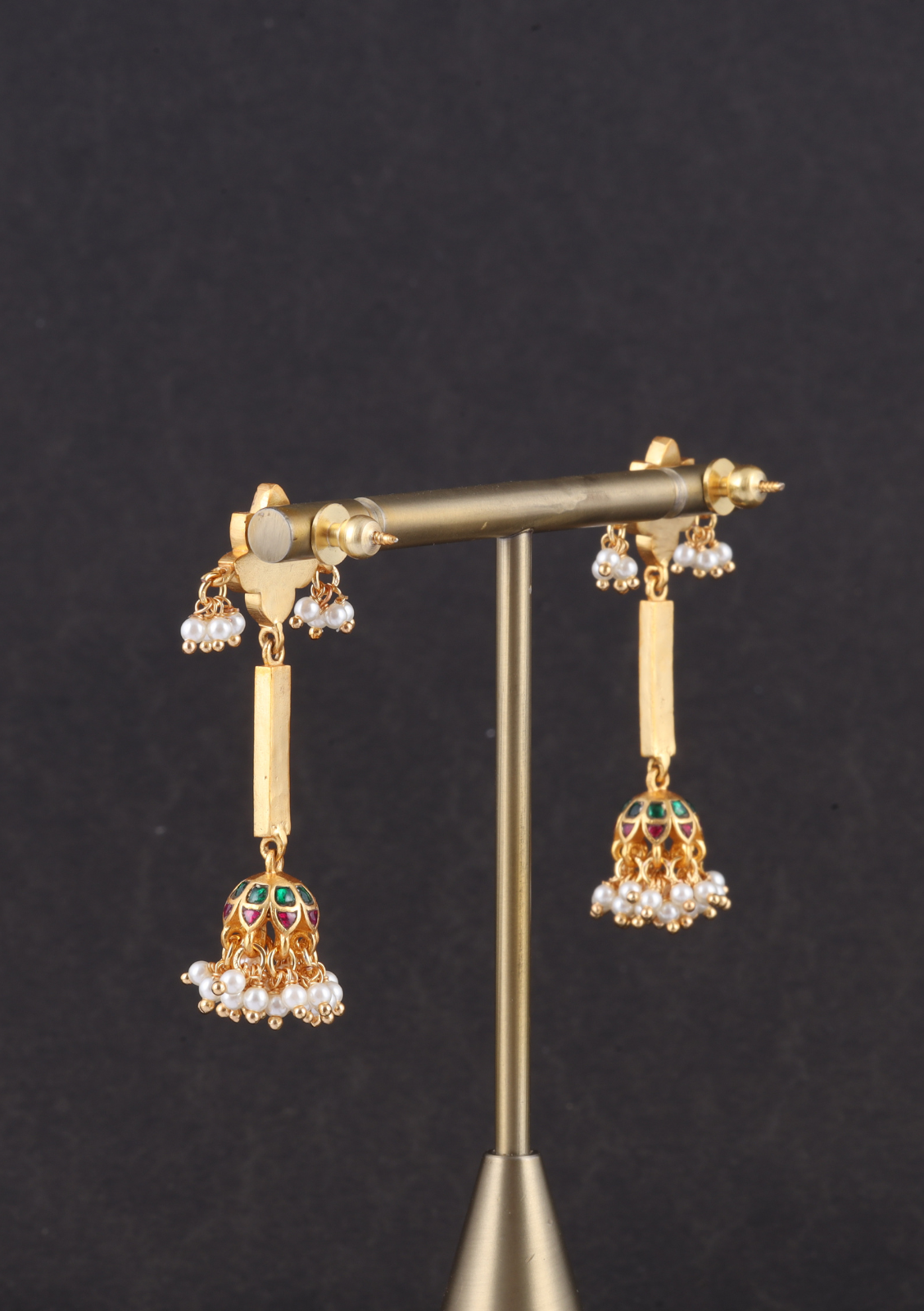 Simple Classic Long Floral Jadau Kundan Jhumka Earrings with Pearls