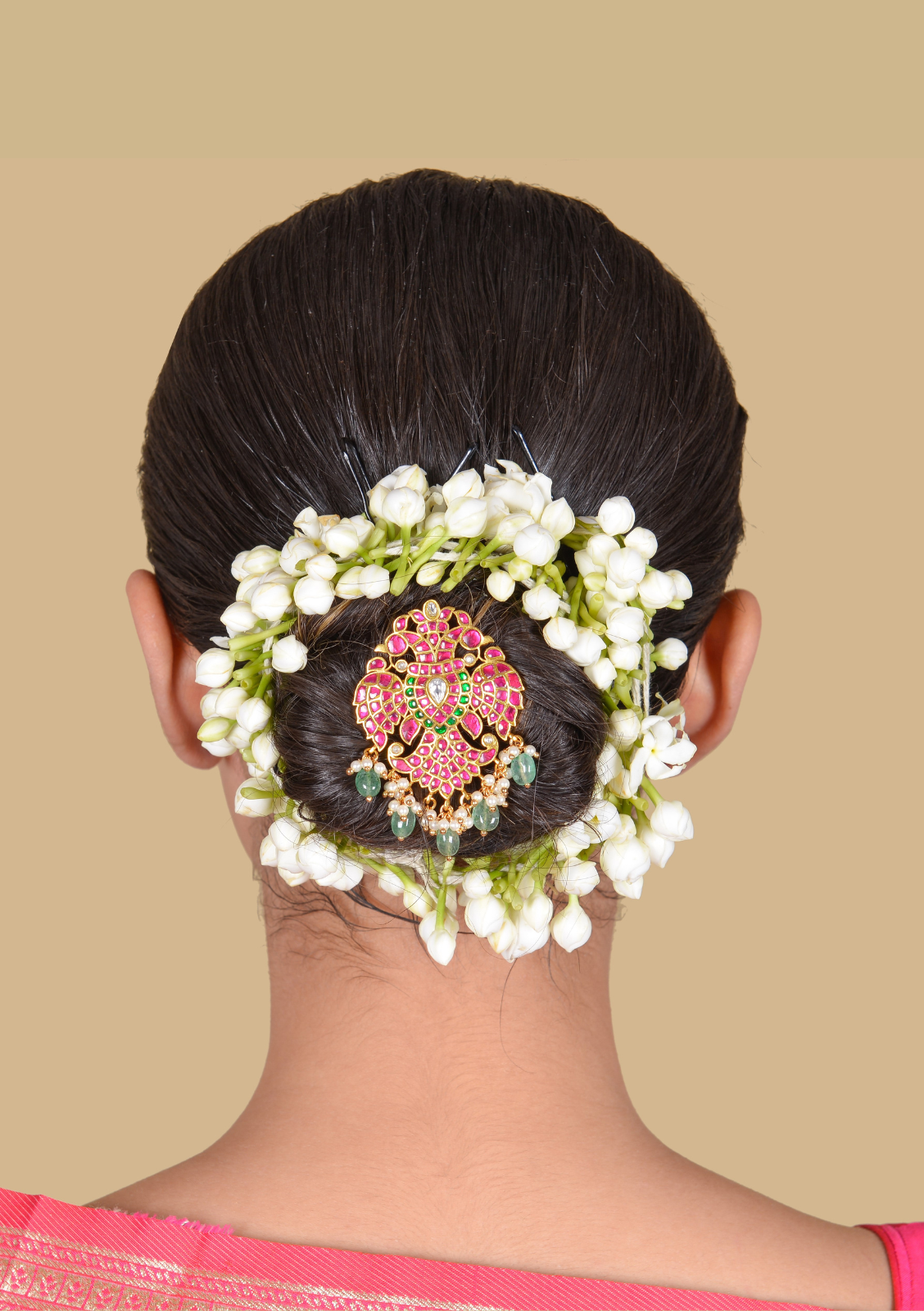Elegant Designer Garuda Jadau Kundan Hair Pin with Pearl and Green Beads Hangings