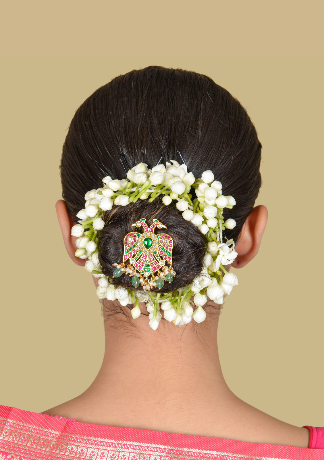 Double Head Garuda Designer Jadau Kundan Hair Pin With Pearl and Green Beads Hangings