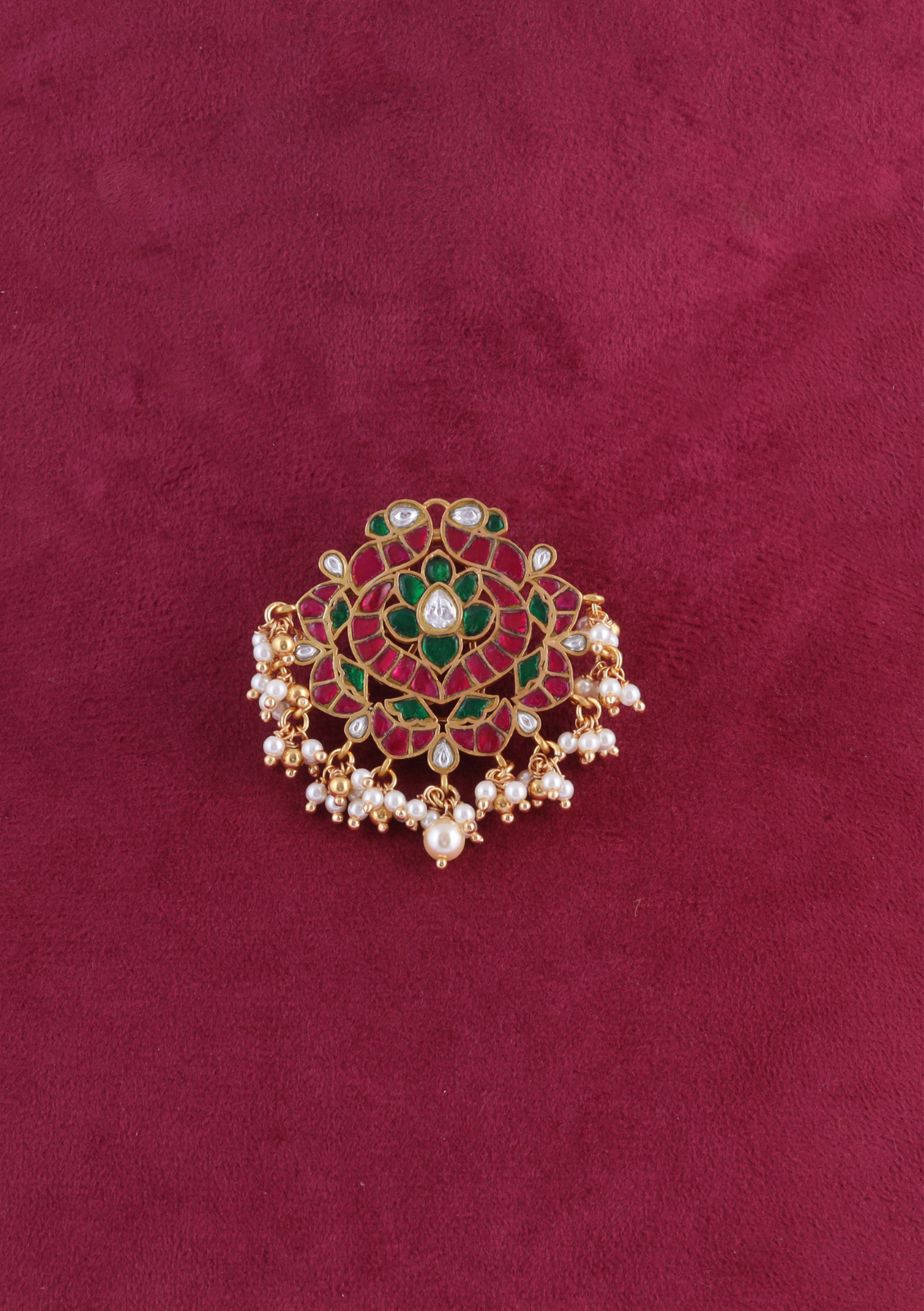 Designer Peacock Motif Jadau Kundan Hair Pin with Pearl Hangings