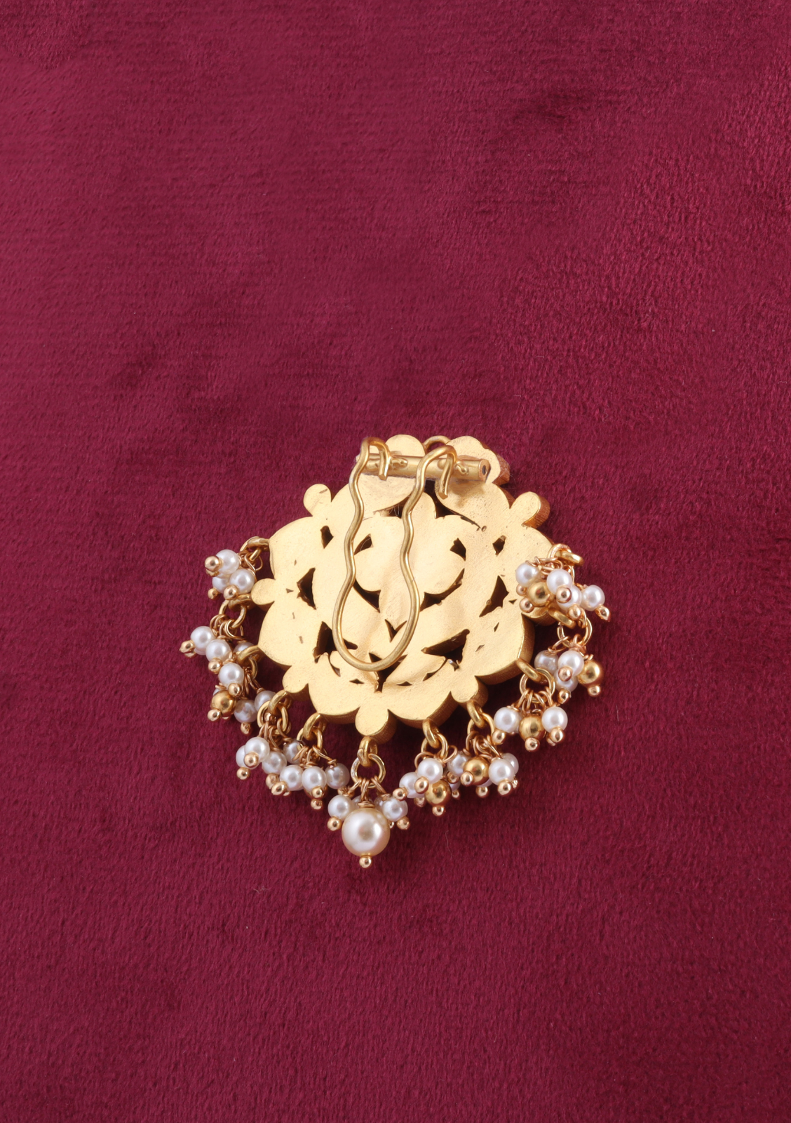 Designer Peacock Motif Jadau Kundan Hair Pin with Pearl Hangings
