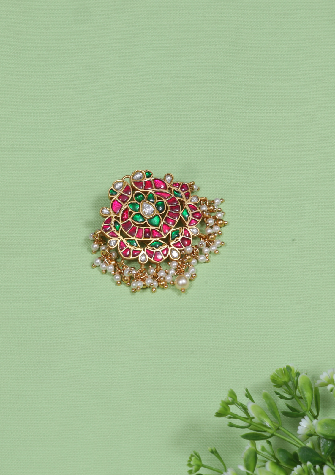 Designer Peacock Motif Jadau Kundan Hair Pin with Pearl Hangings