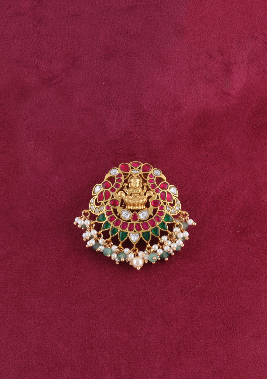 Beautiful Goddess Lakshmi Jadau Kundan Hair Pin with Pearl Hangings