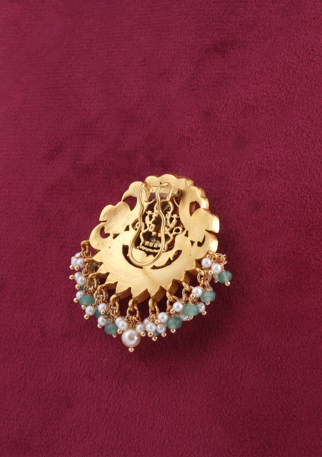 Beautiful Goddess Lakshmi Jadau Kundan Hair Pin with Pearl Hangings