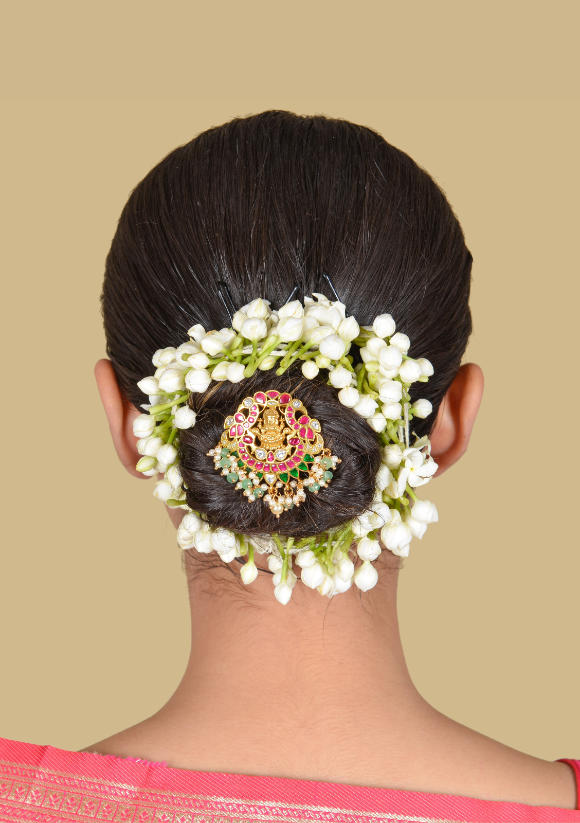 Beautiful Goddess Lakshmi Jadau Kundan Hair Pin with Pearl Hangings