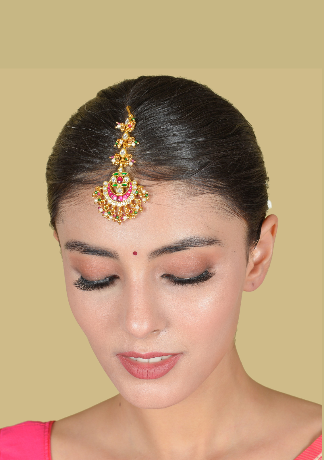 Delicate Designer Jadau Kundan Maangtikka With Beautiful Pearls and Colour Stones Beads Hangings