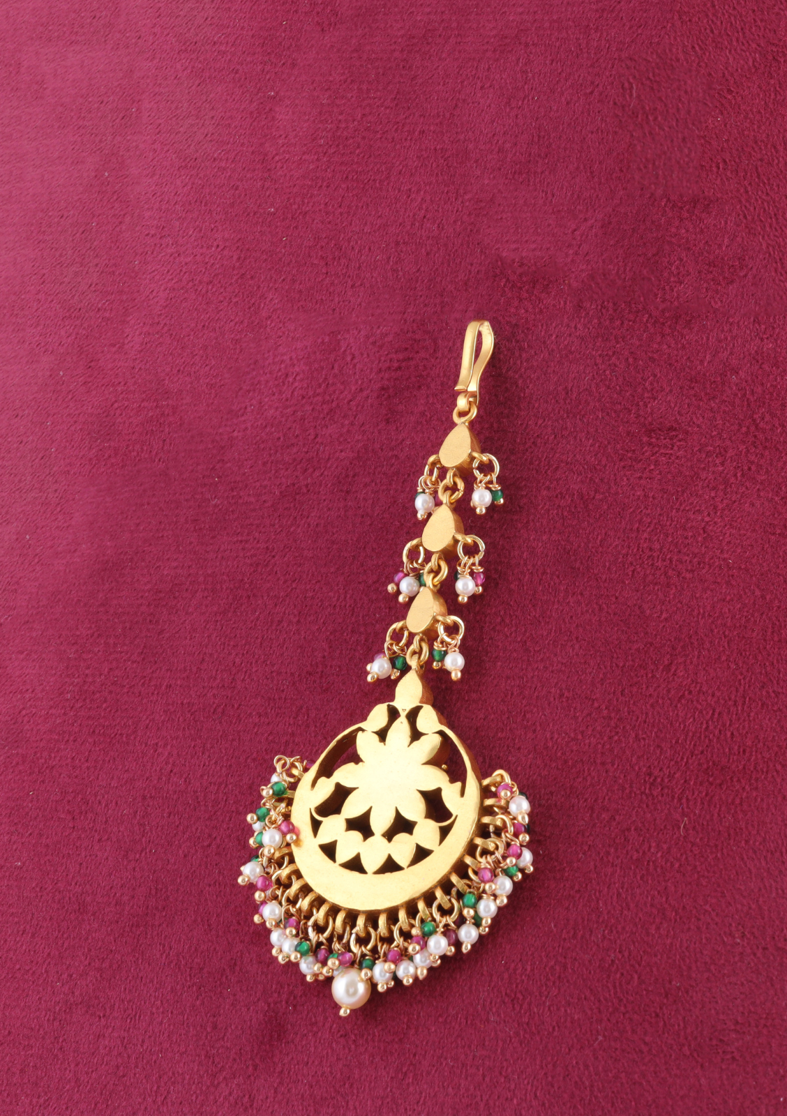 Classic Floral Jadau Kundan Maangtikka With Beautiful Pearls and Colour Stones Beads Hangings