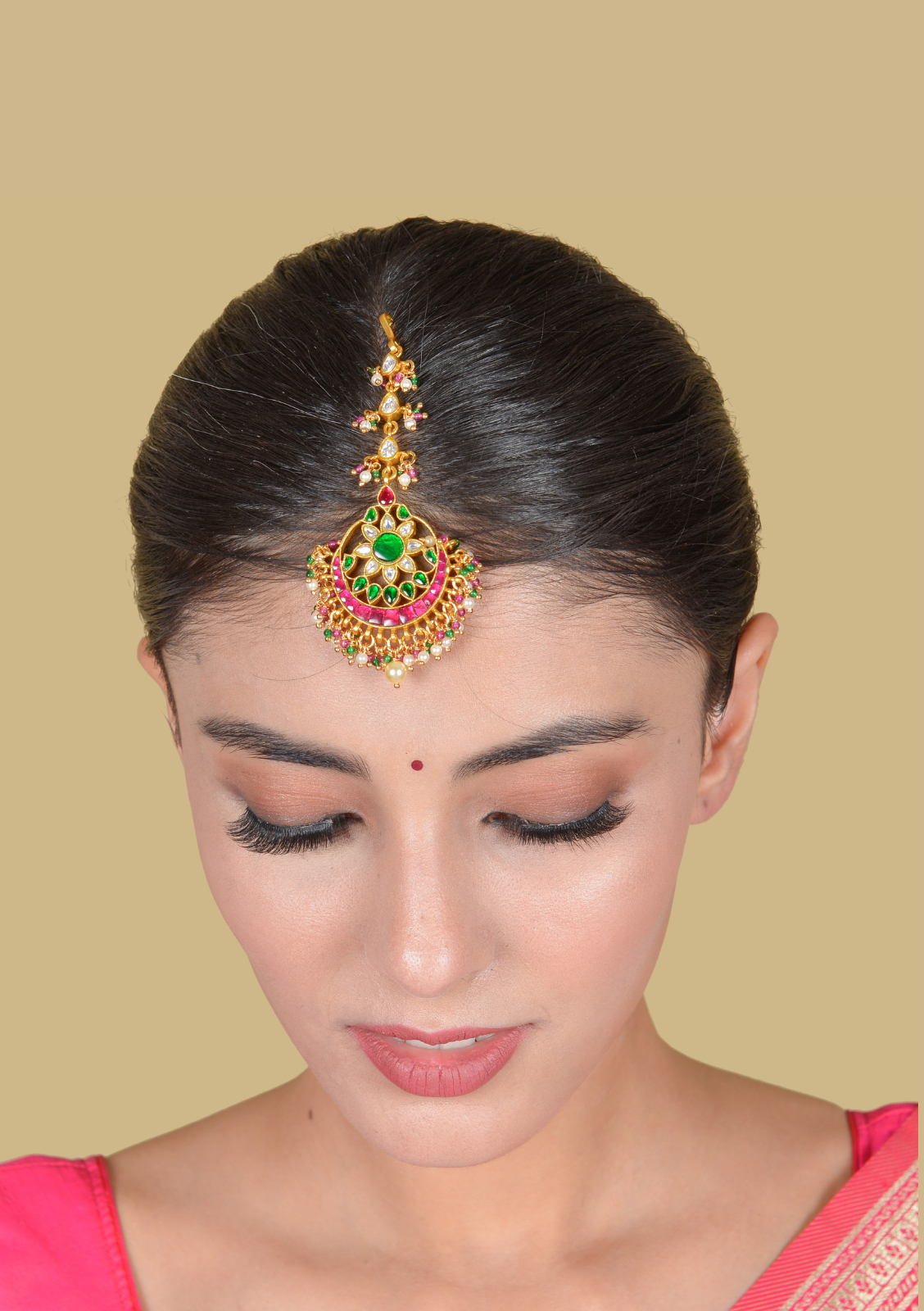 Classic Floral Jadau Kundan Maangtikka With Beautiful Pearls and Colour Stones Beads Hangings