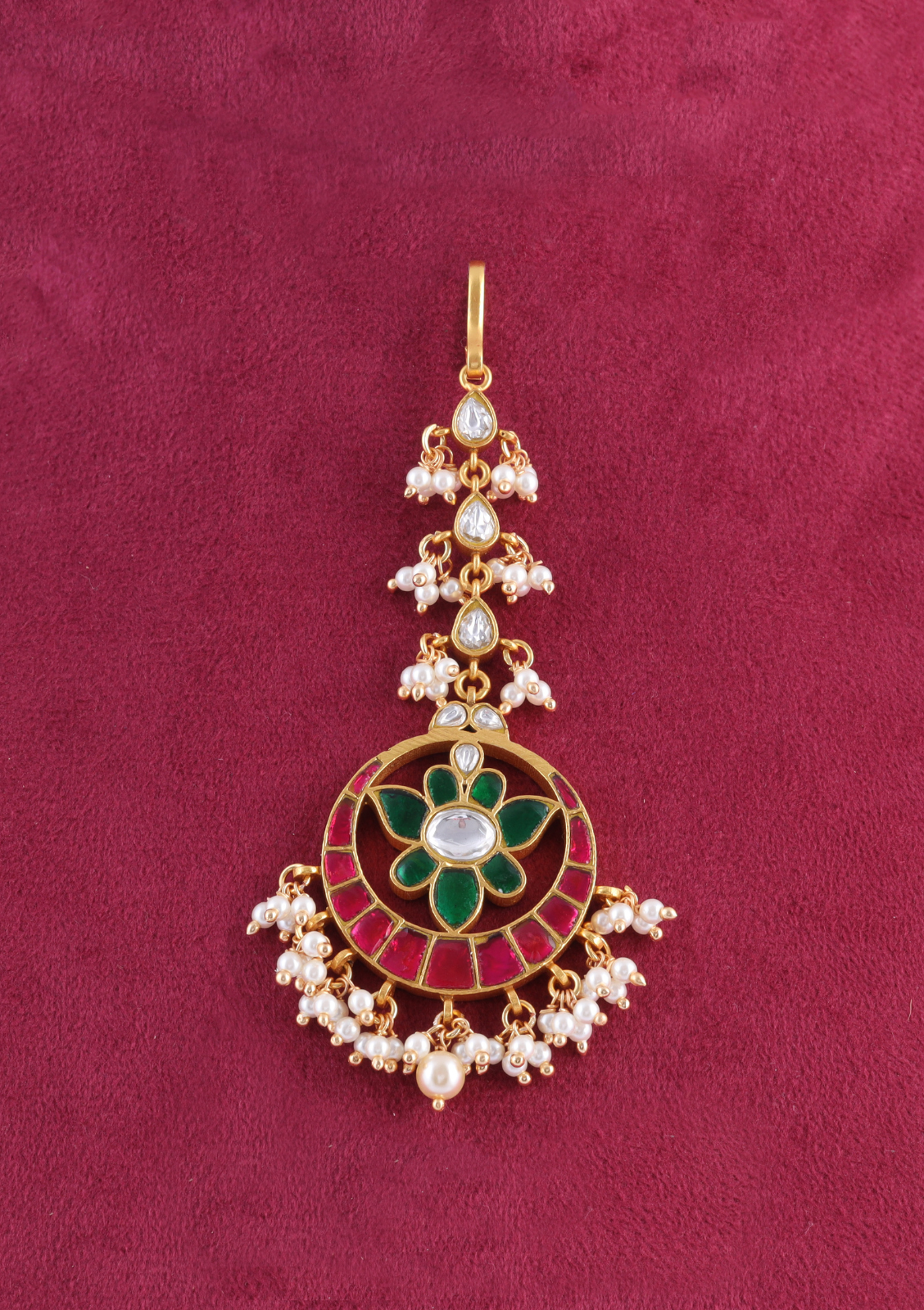 Beautiful Classic Jadau Kundan Maangtikka with Pearl Hangings