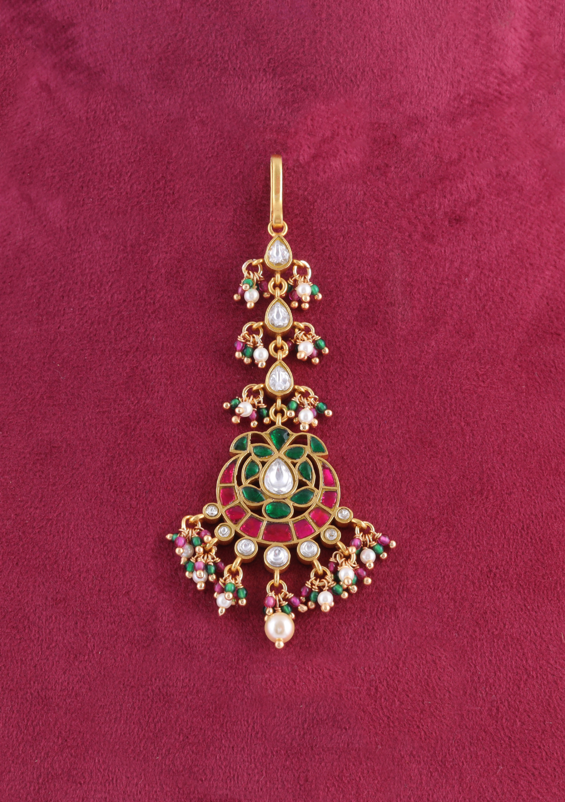 Gorgeous Designer Jadau Kundan Maangtikka With Pearls and Colour Stones Beads Hangings