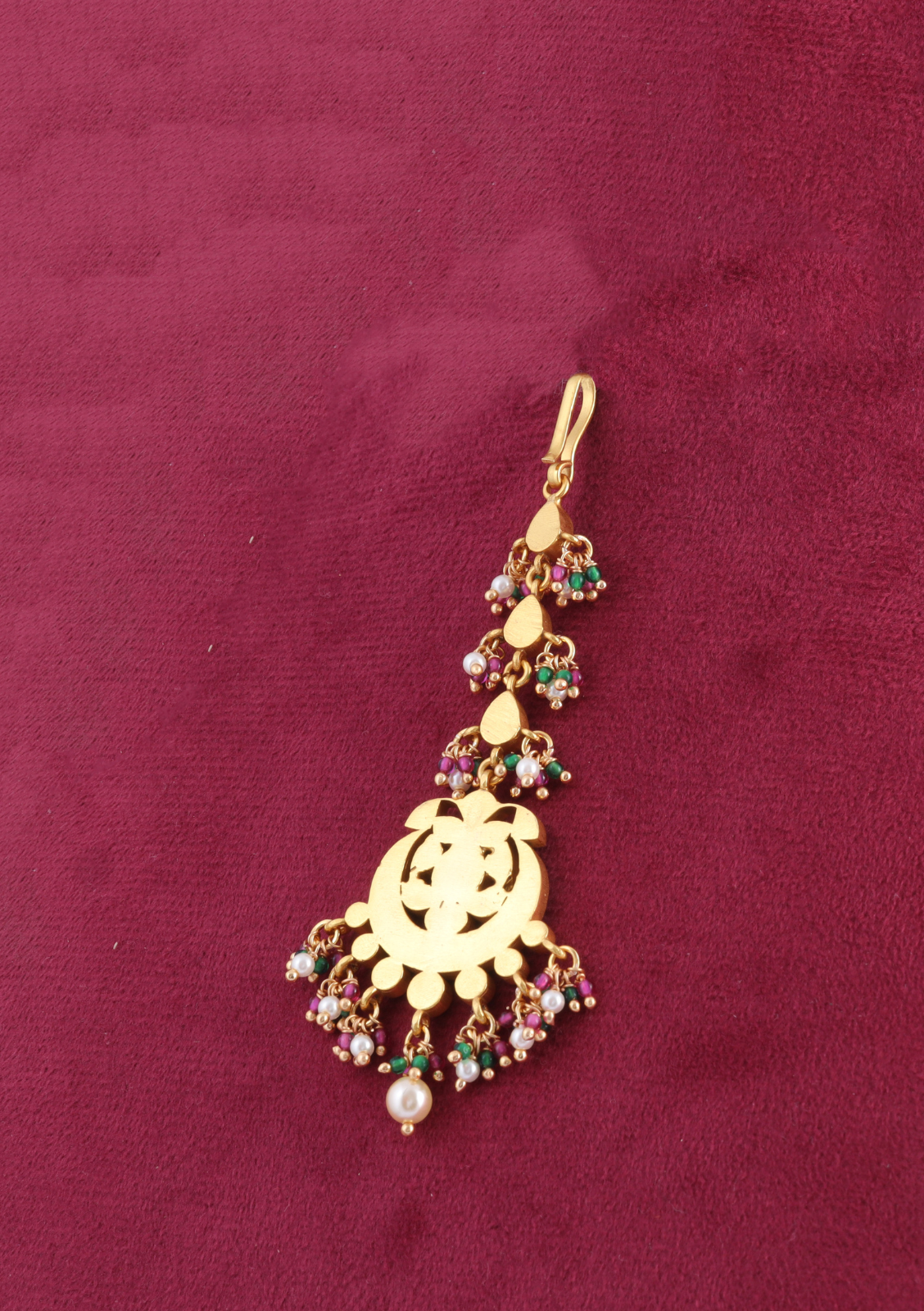 Gorgeous Designer Jadau Kundan Maangtikka With Pearls and Colour Stones Beads Hangings
