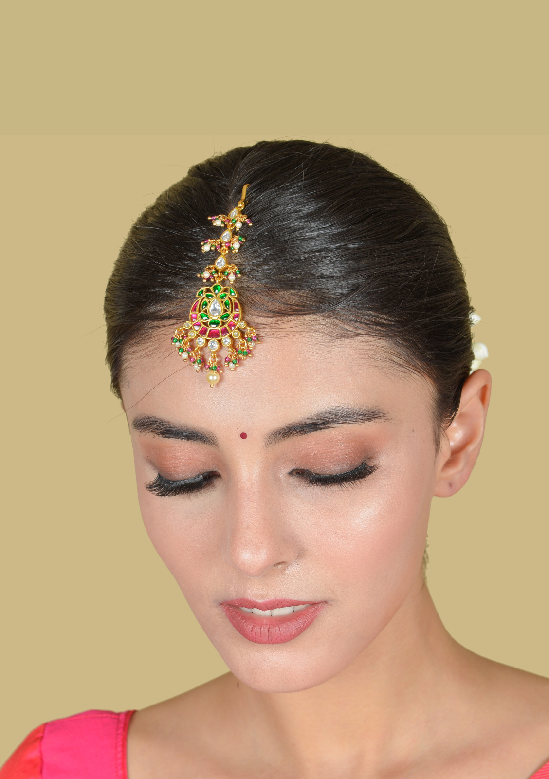 Gorgeous Designer Jadau Kundan Maangtikka With Pearls and Colour Stones Beads Hangings
