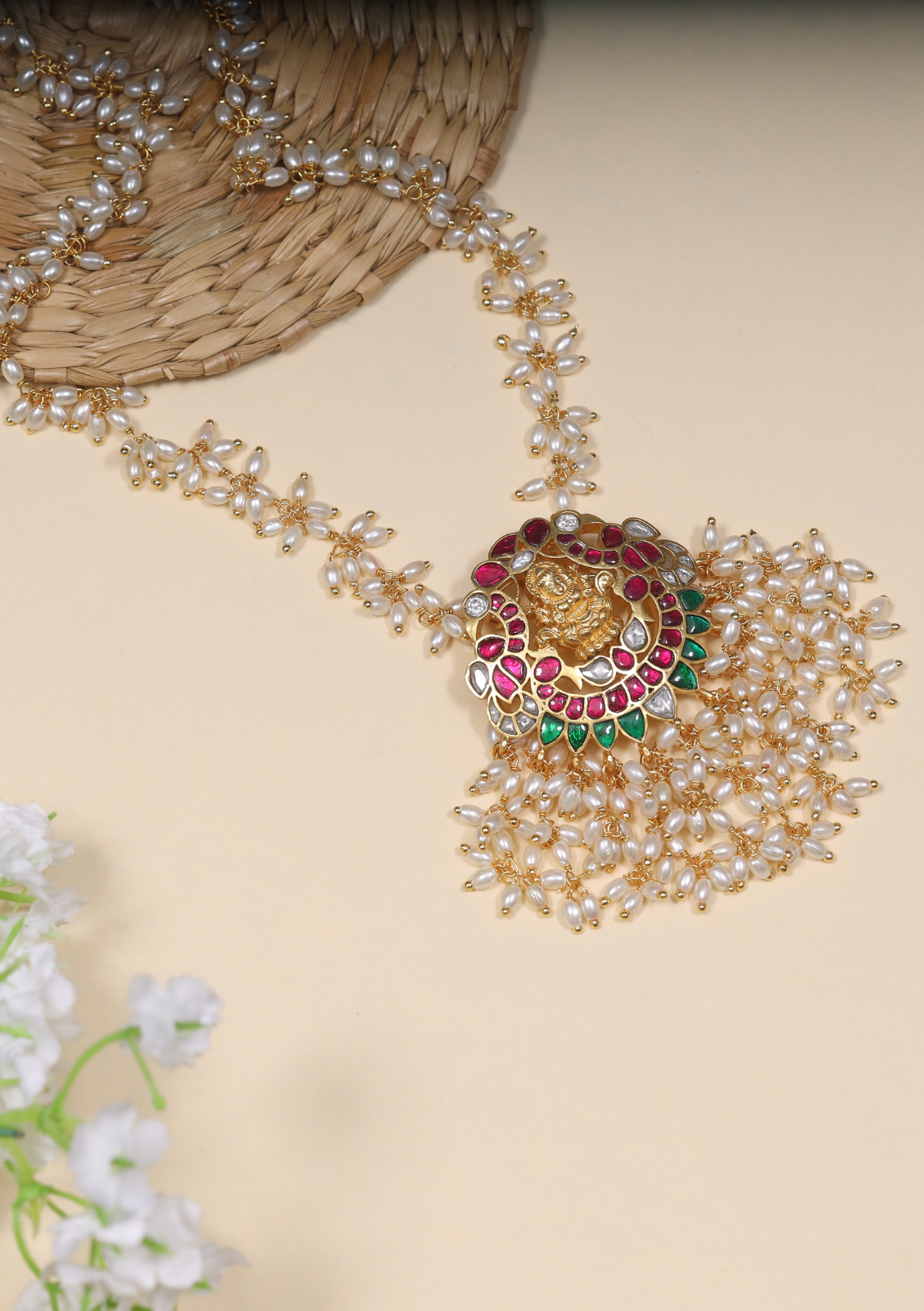 Designer Floral Chain Lakshmi Motif Jadau Kundan Necklace