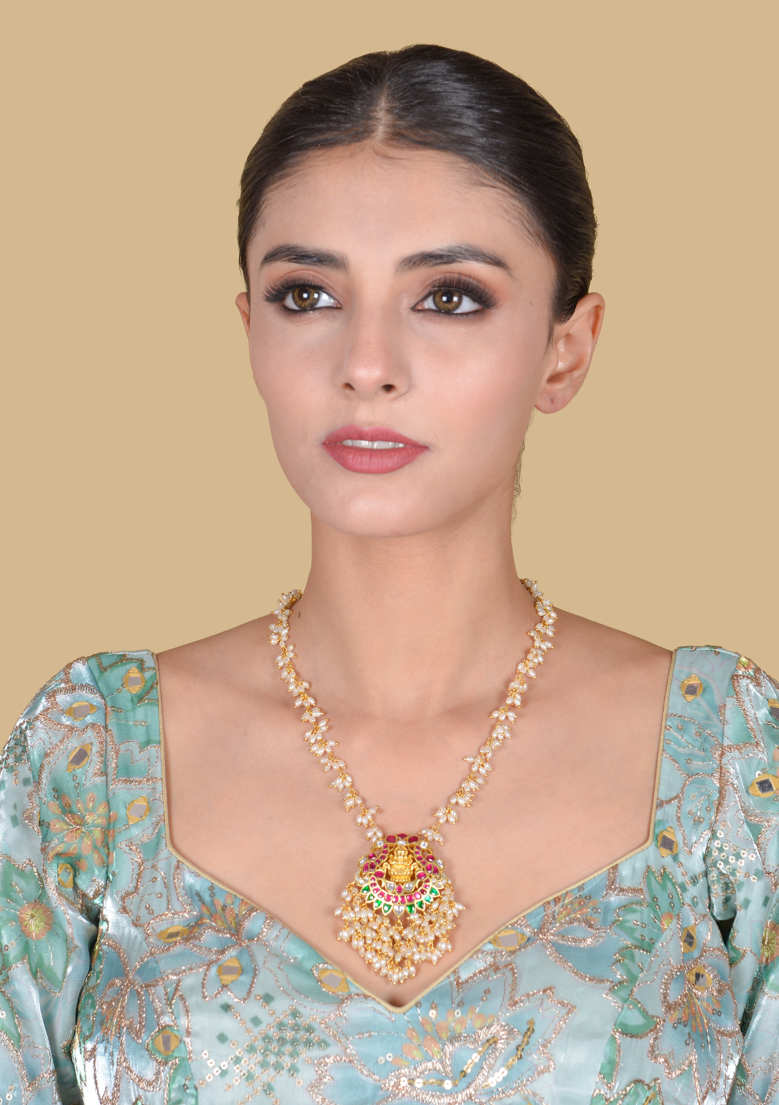 Designer Floral Chain Lakshmi Motif Jadau Kundan Necklace