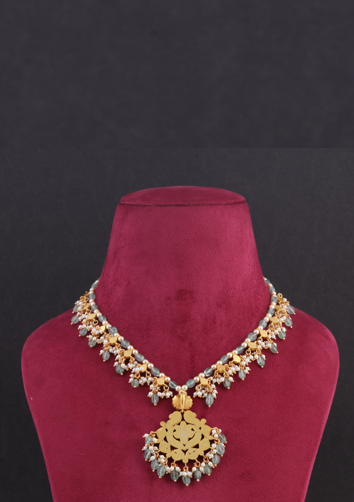 Designer Classic Jadau Kundan Necklace with Emerald Green Beads Hangings