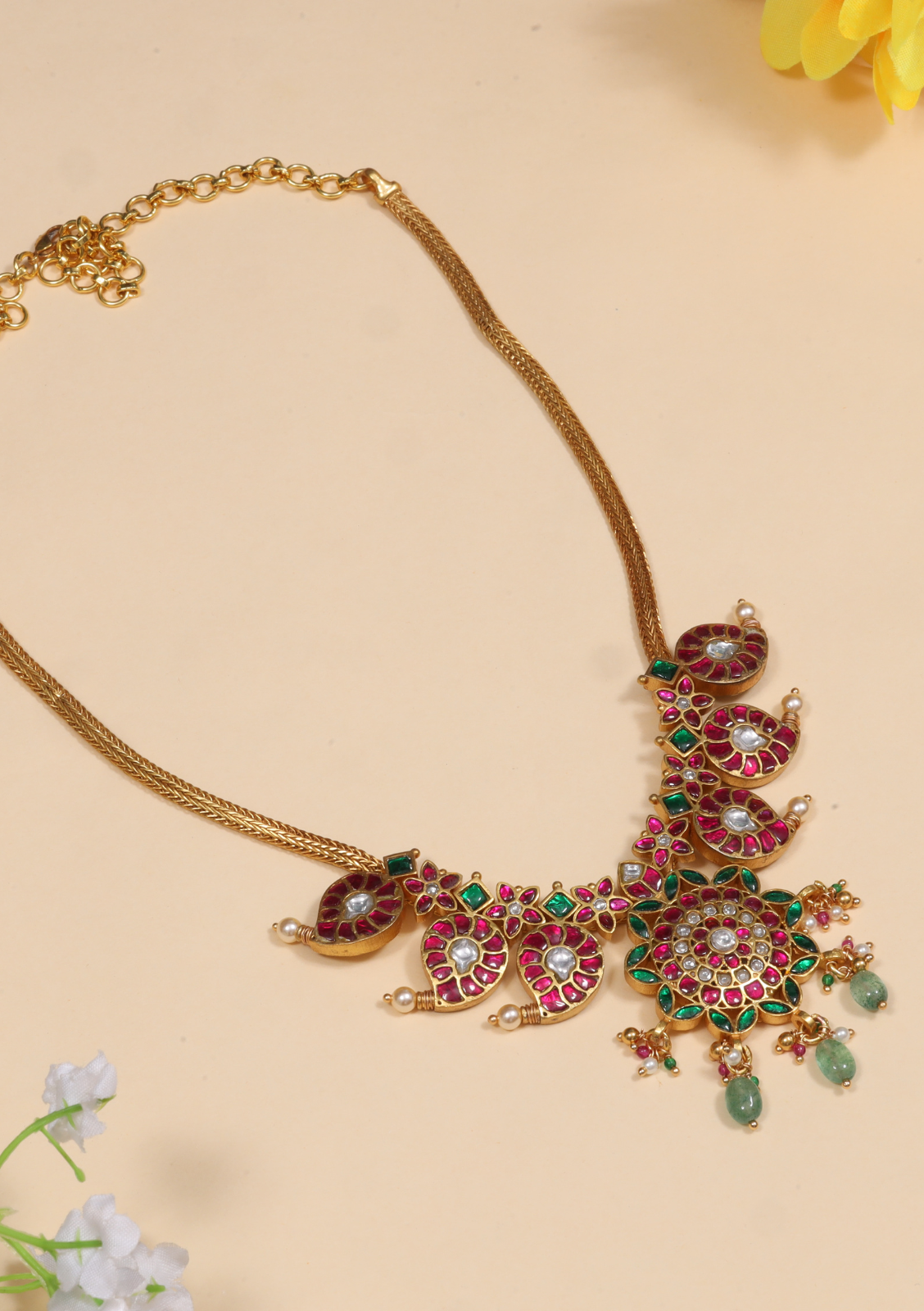 Grand Jadau Kundan Handcrafted Mango Short Necklace