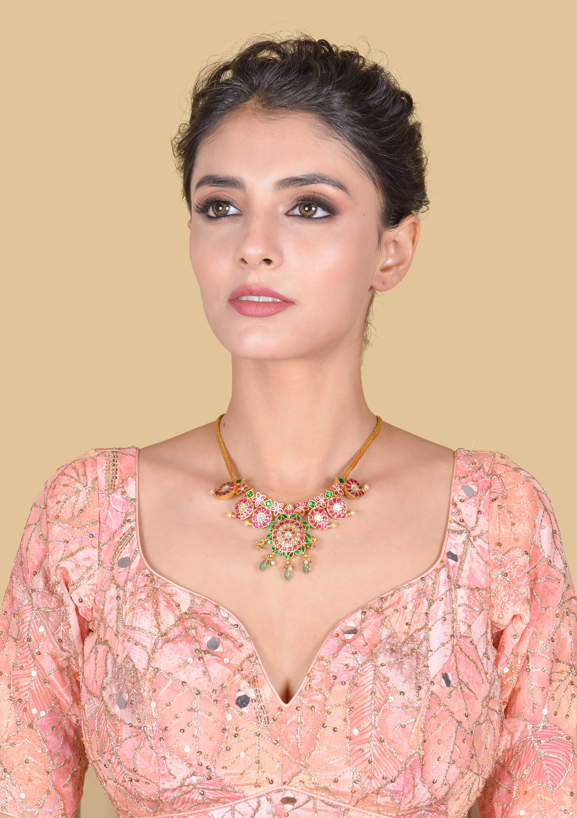 Grand Jadau Kundan Handcrafted Mango Short Necklace