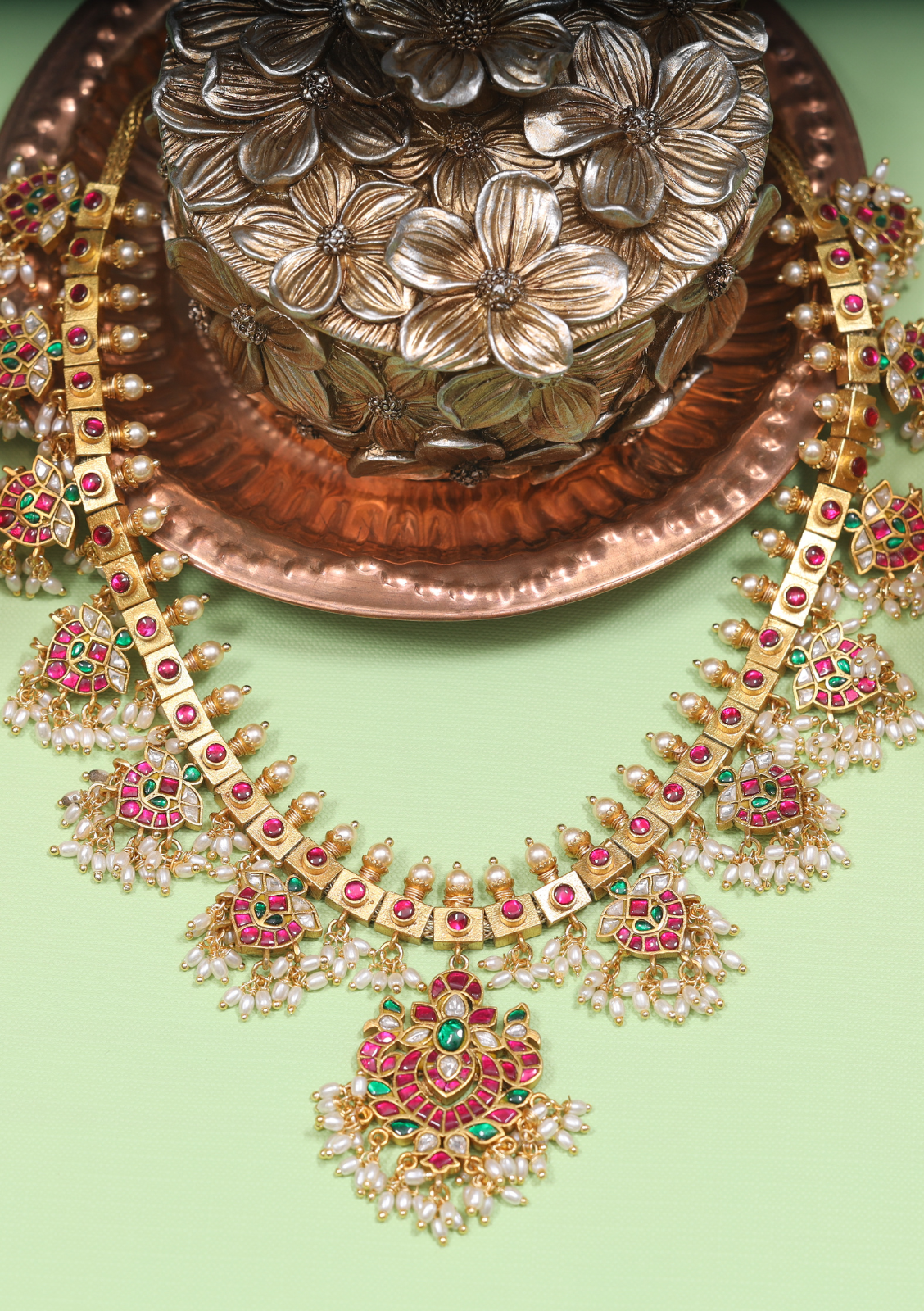 Elegant Guttapusalu Necklace Fine Jadau Kundan work with Rice Pearls