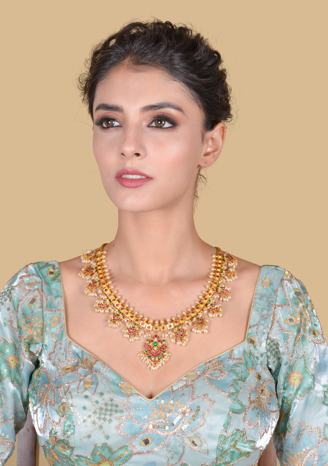 Elegant Guttapusalu Necklace Fine Jadau Kundan work with Rice Pearls