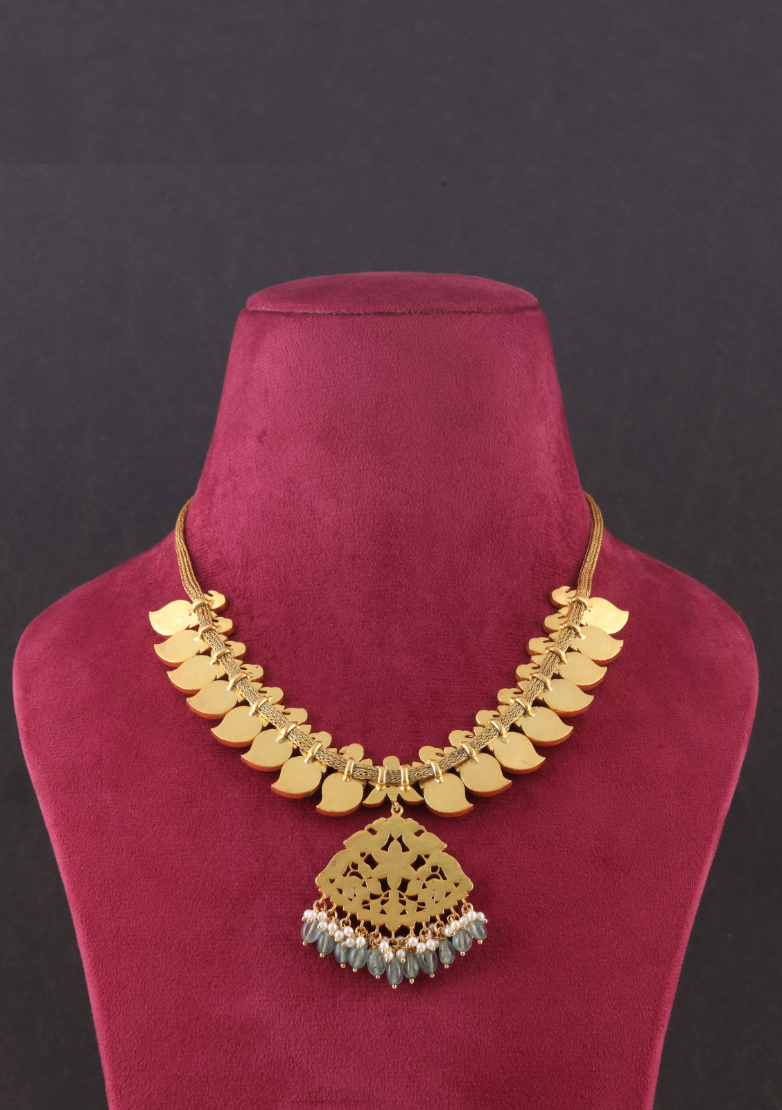 Elegant Designer Peacock Necklace with Real Jadau Kundan, Pearls, and Emerald Green Beads Hangings