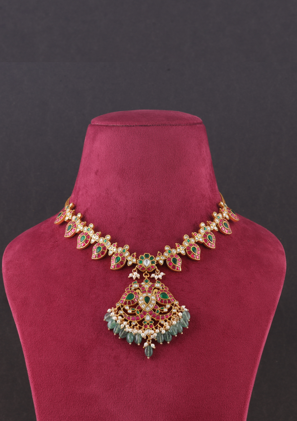 Classic Jadau Kundan Necklace with Mango Chain and Designer Peacock Pendant