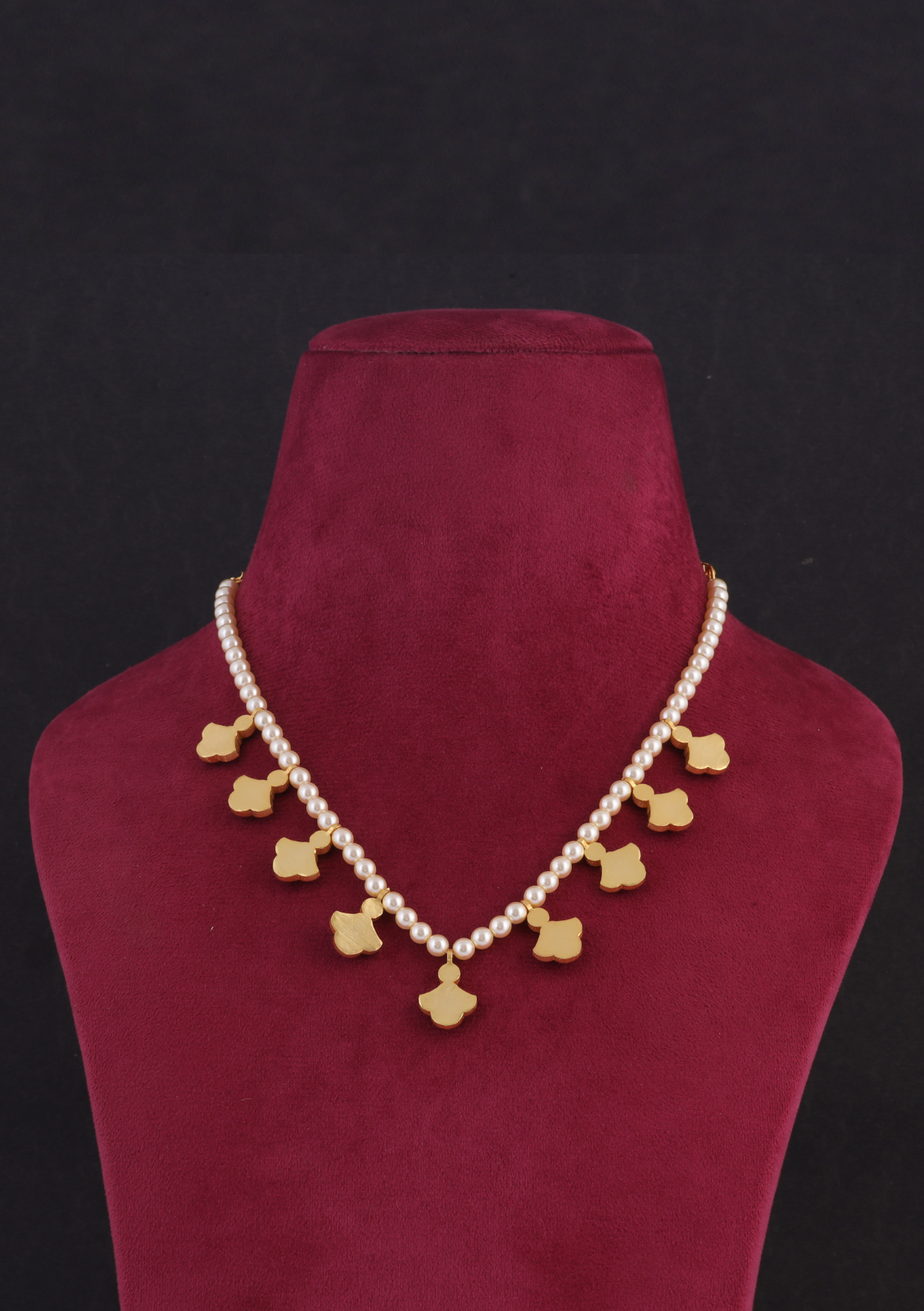 Simple and Beautiful Peals Chain Necklace Earring Set with Jadau Kundan Motifs
