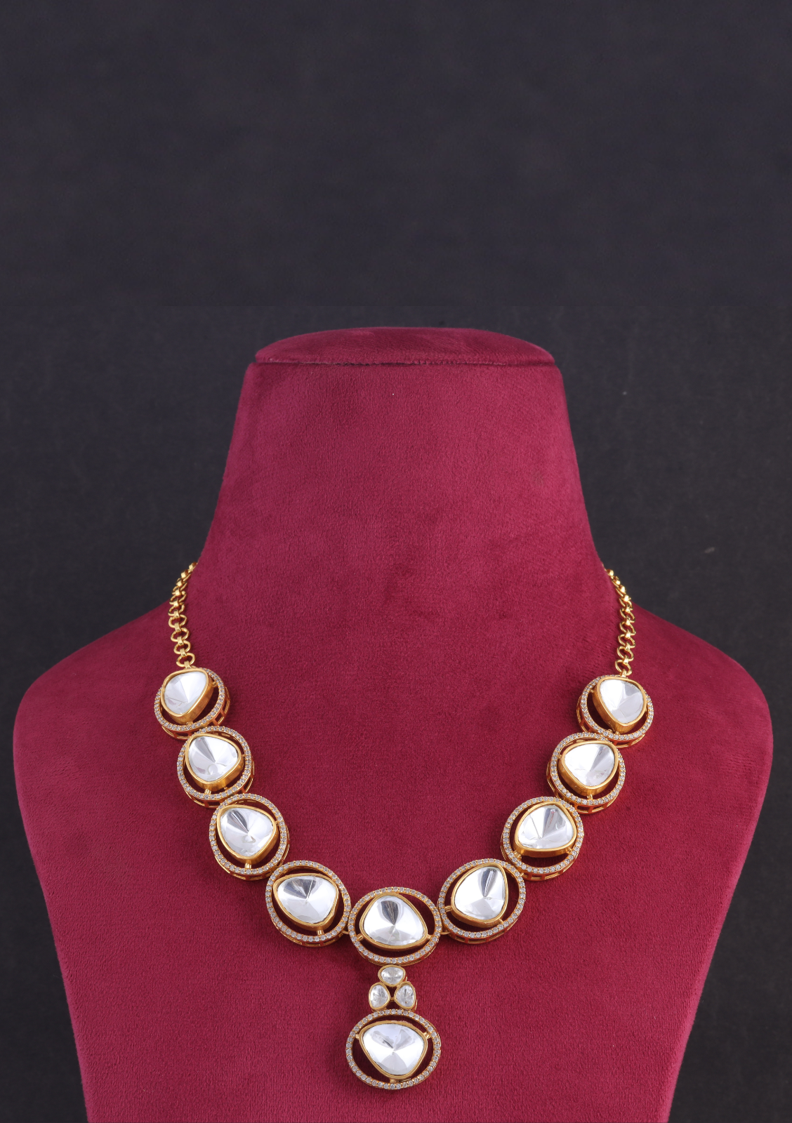 Stylish Designer Moissanite Polki Necklace Earring Set