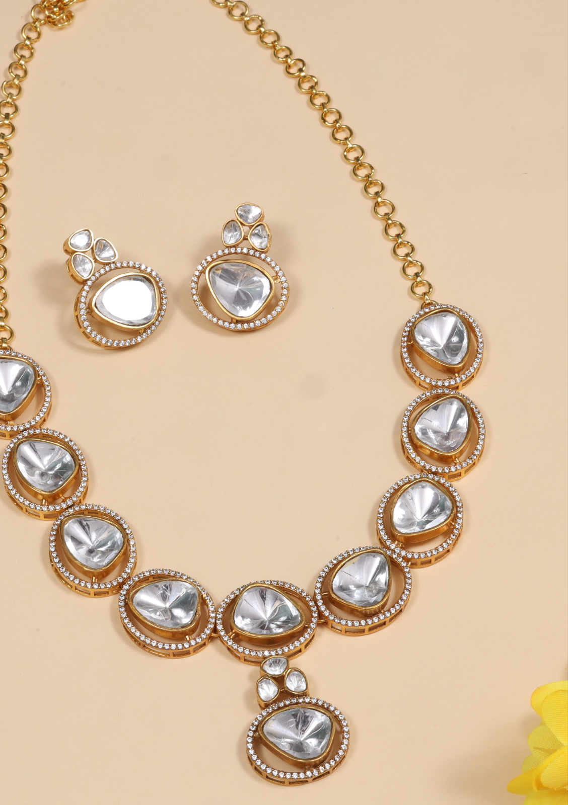Stylish Designer Moissanite Polki Necklace Earring Set