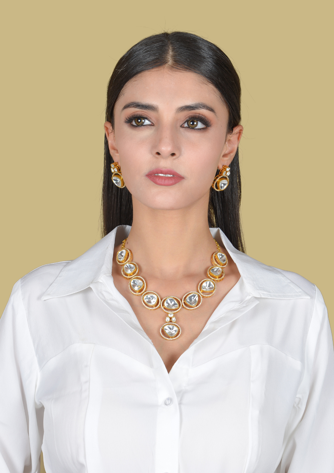 Stylish Designer Moissanite Polki Necklace Earring Set