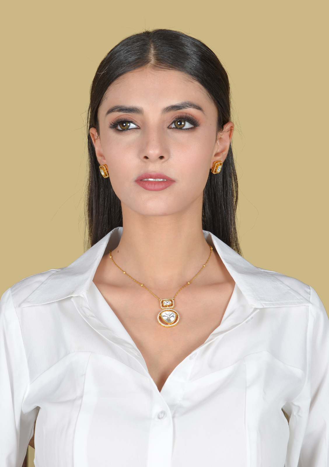 Minimal Elegant Moissanite Polki Necklace Earring Set