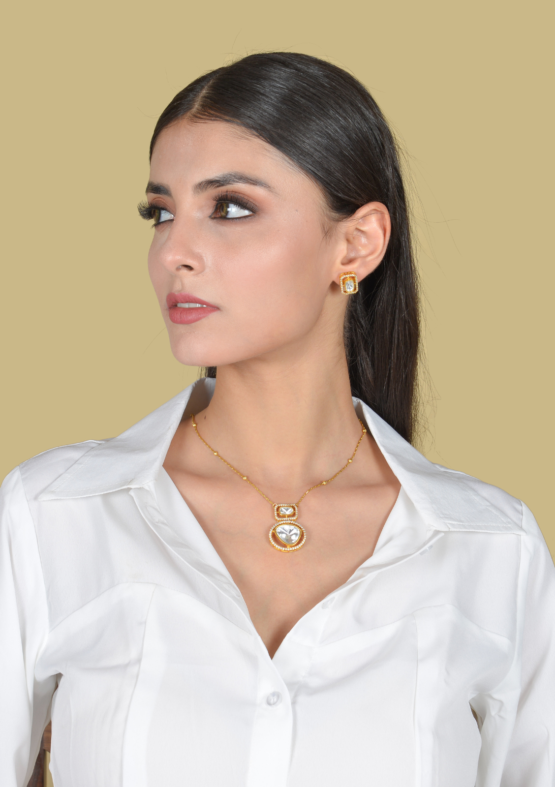 Minimal Elegant Moissanite Polki Necklace Earring Set