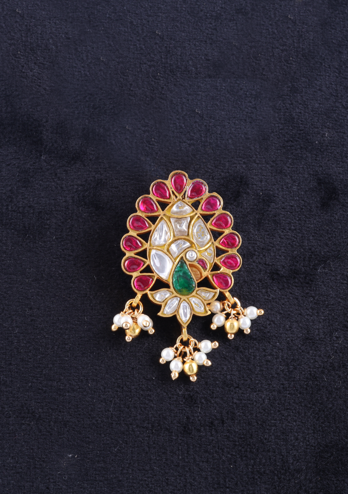 Elegant Peacock Jadau Kundan Designer Pendant with Pearl Hangings