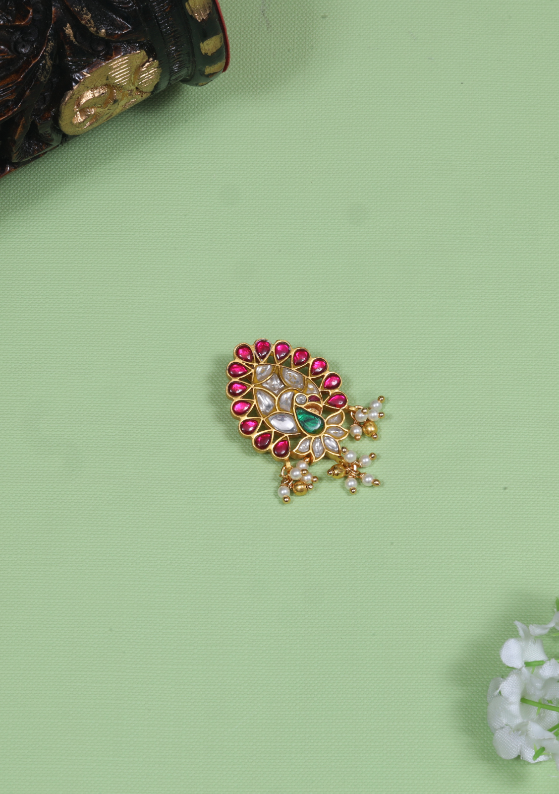 Elegant Peacock Jadau Kundan Designer Pendant with Pearl Hangings