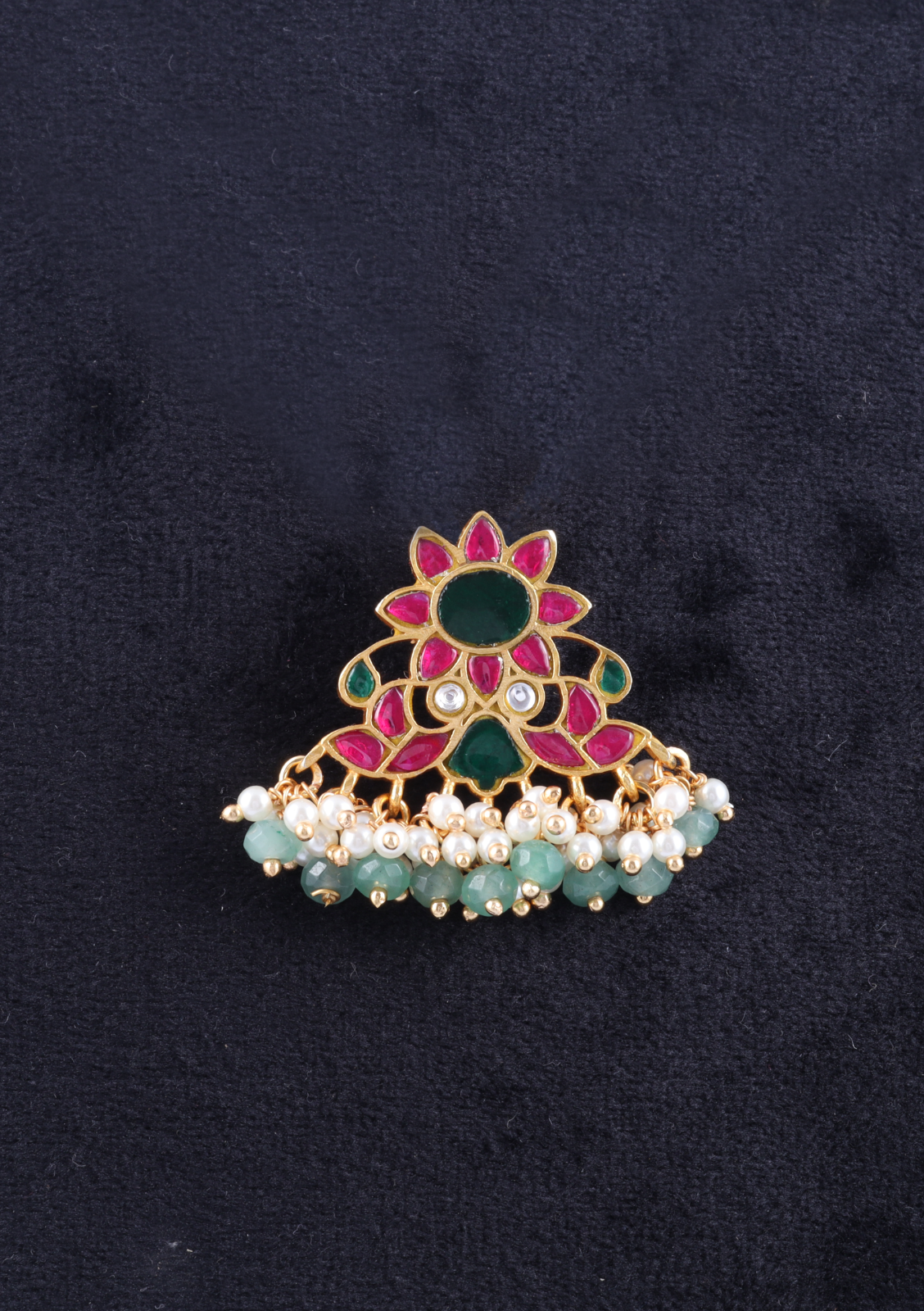 Simple Classic Jadau Kundan Designer Pendant with Pearl and Green Beads Hangings