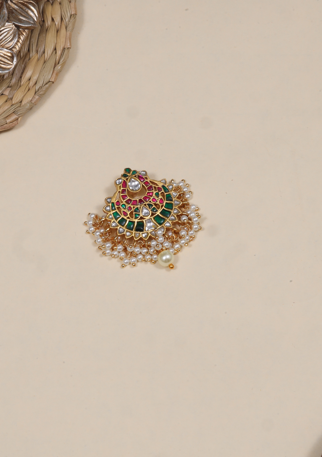 Stunning Designer Jadau Kundan Pendant with Pearl Beads Hangings