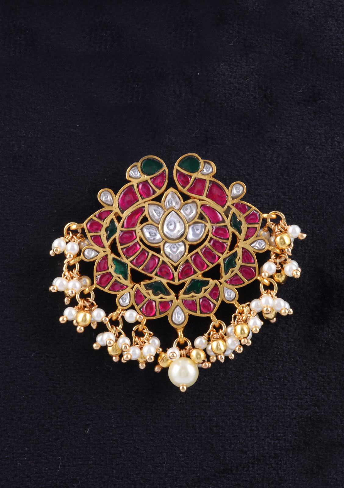 Exclusive Designer Jadau Kundan Peacock Pendant with Pearl Hangings