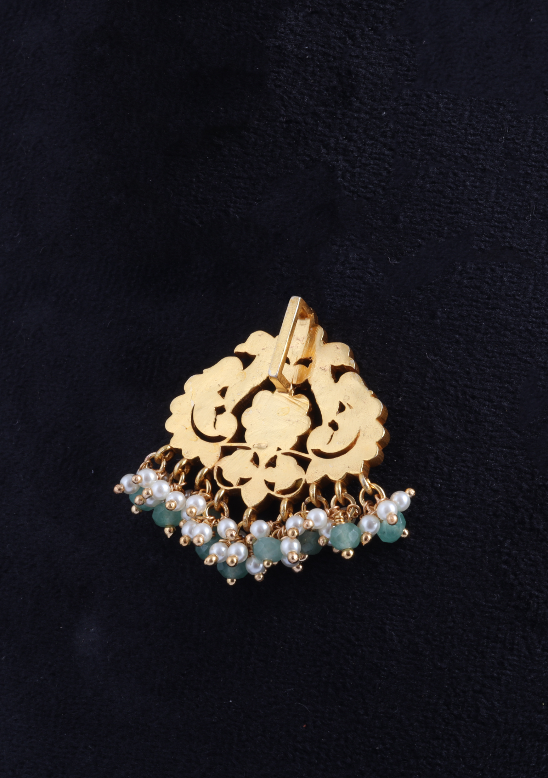 Classic Dual Peacock Designer Jadau Kundan Pendant with Pearl and Green Beads Hangings