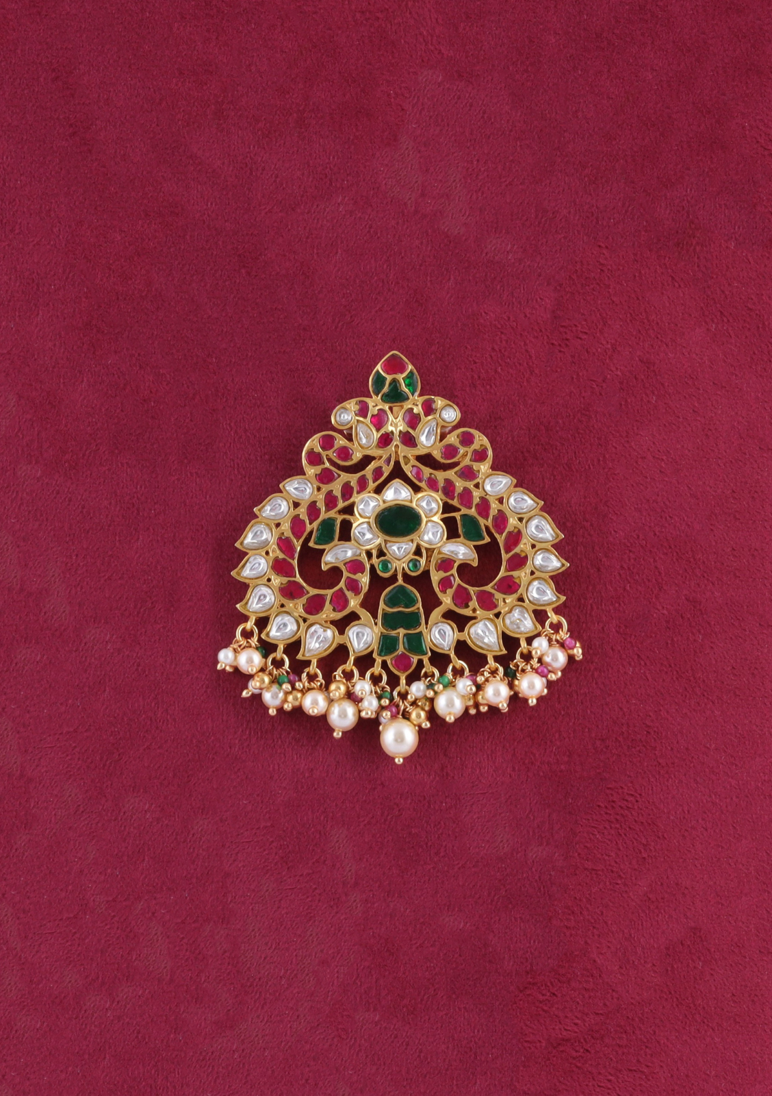 Classic Audrey Jadau Kundan Pendant with Pearl Hangings