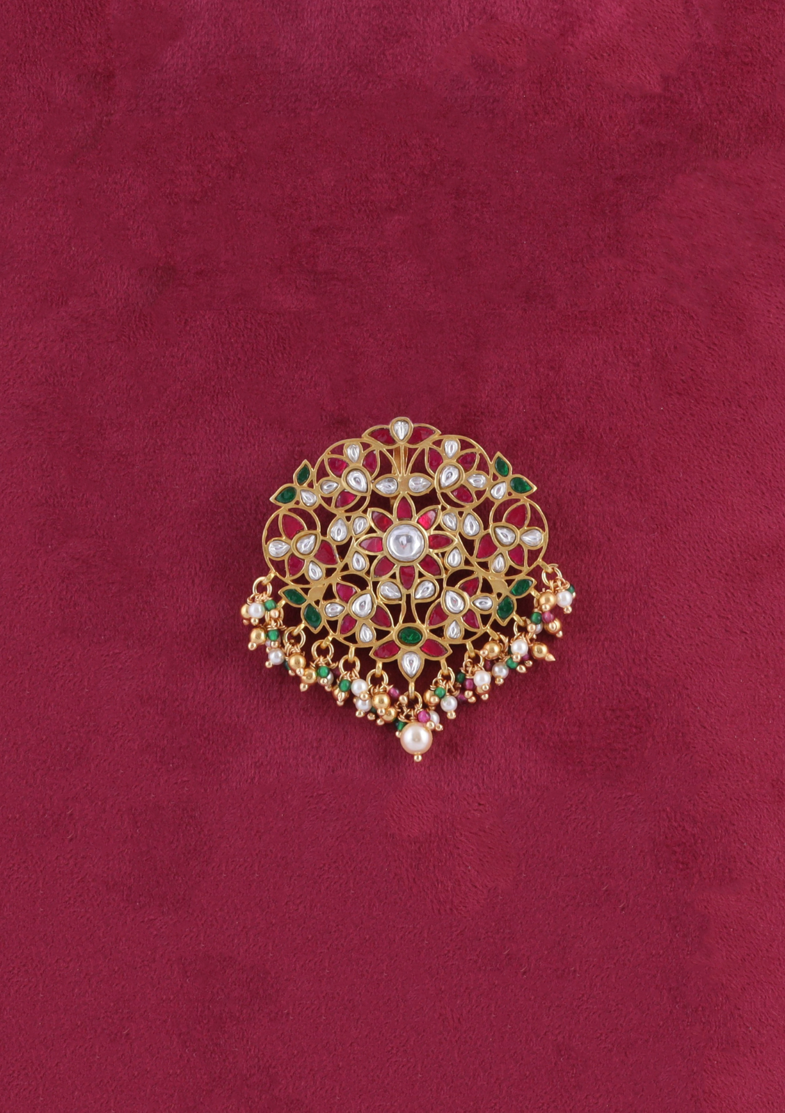 Exquisite Designer Jadau Kundan Pendant with Pearl and Colour Stone Beads Hangings