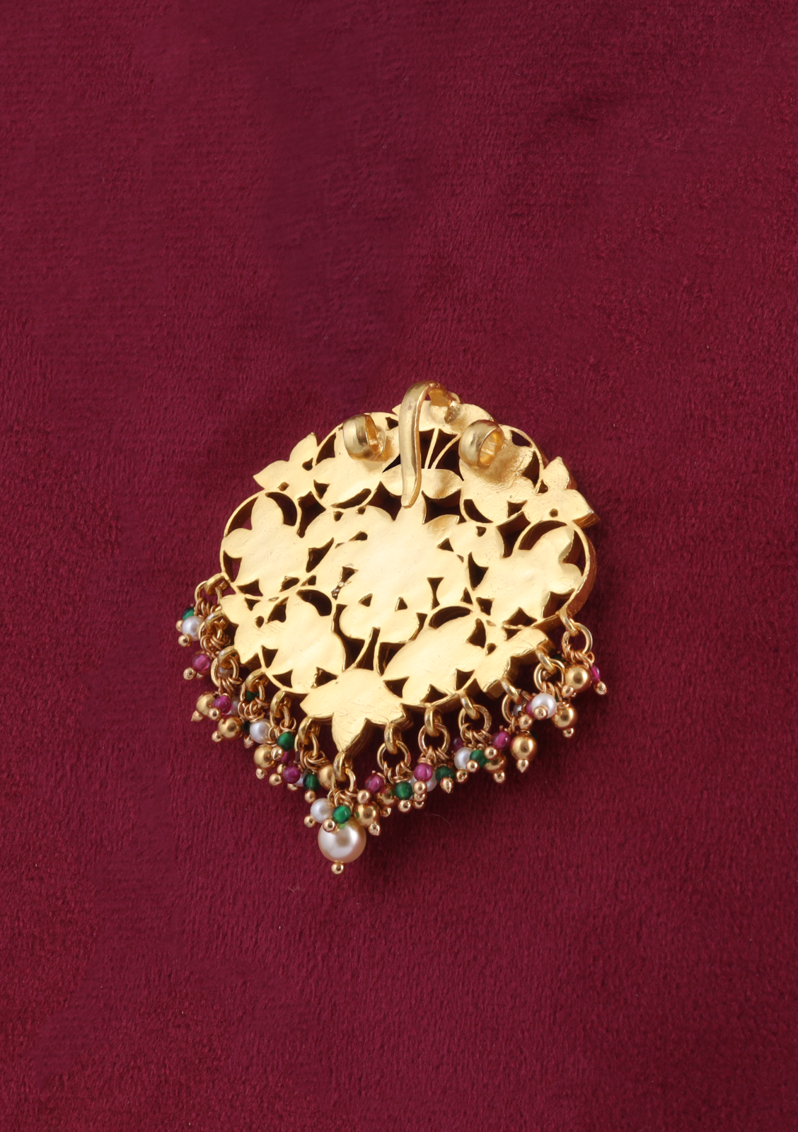 Exquisite Designer Jadau Kundan Pendant with Pearl and Colour Stone Beads Hangings