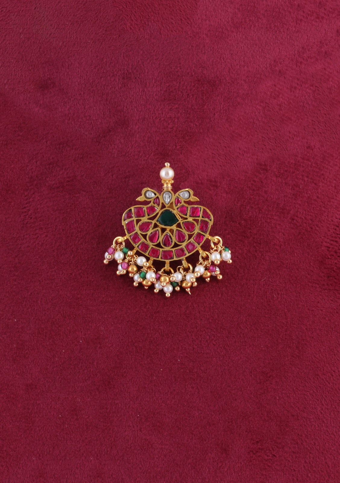 Simple Delightful Jadau Kundan Pendant with Pearl and Colour Stone Beads Hangings