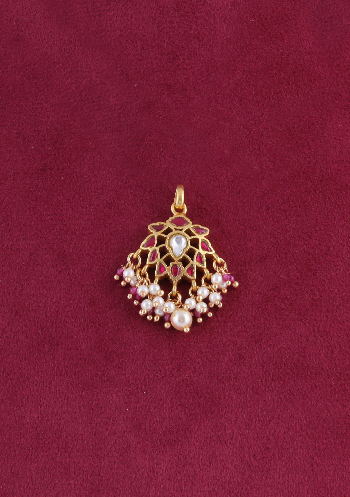 Ruby Jadau Kundan Pendant with Pearl and Ruby Beads Hangings