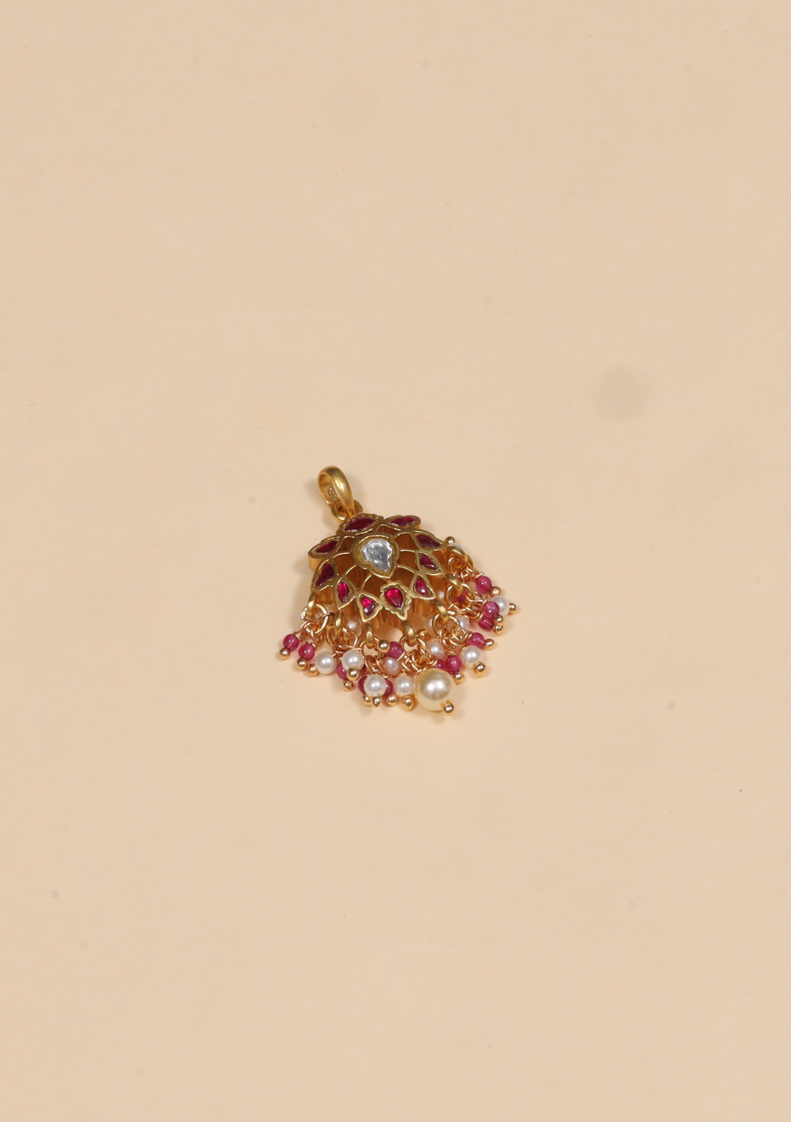 Ruby Jadau Kundan Pendant with Pearl and Ruby Beads Hangings