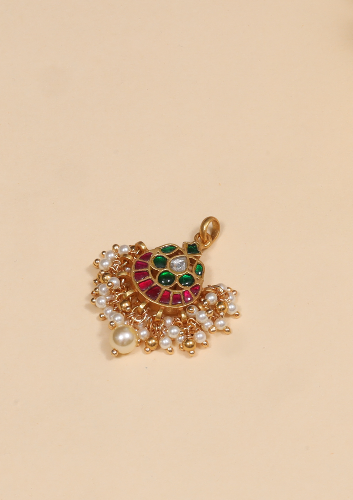 Cute Dainty Jadau Kundan Pendant with Pearl Hangings