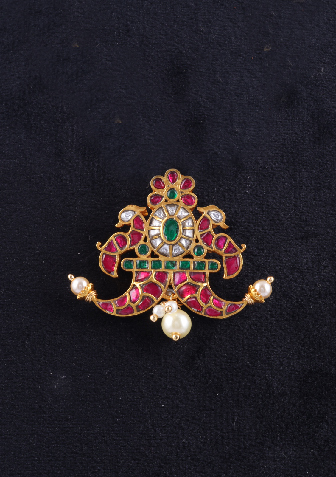 Elegant Divine Jadau Kundan Designer Pendant with Pearl Hangings