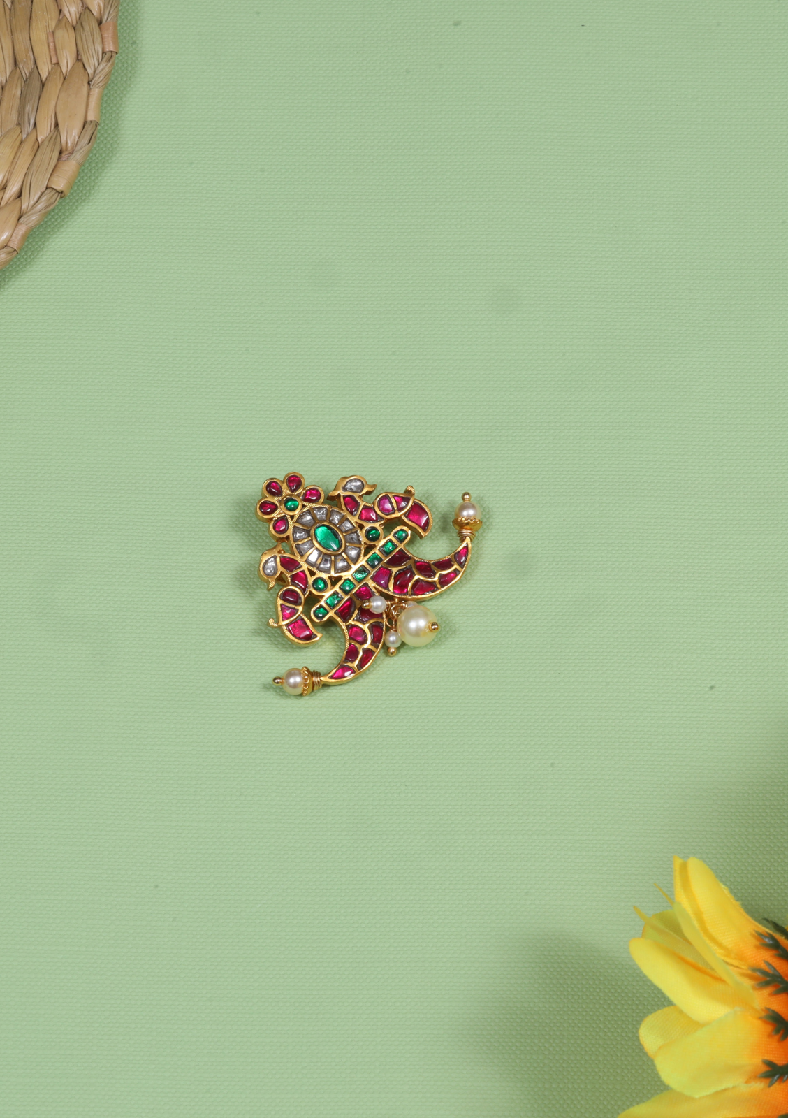 Elegant Divine Jadau Kundan Designer Pendant with Pearl Hangings