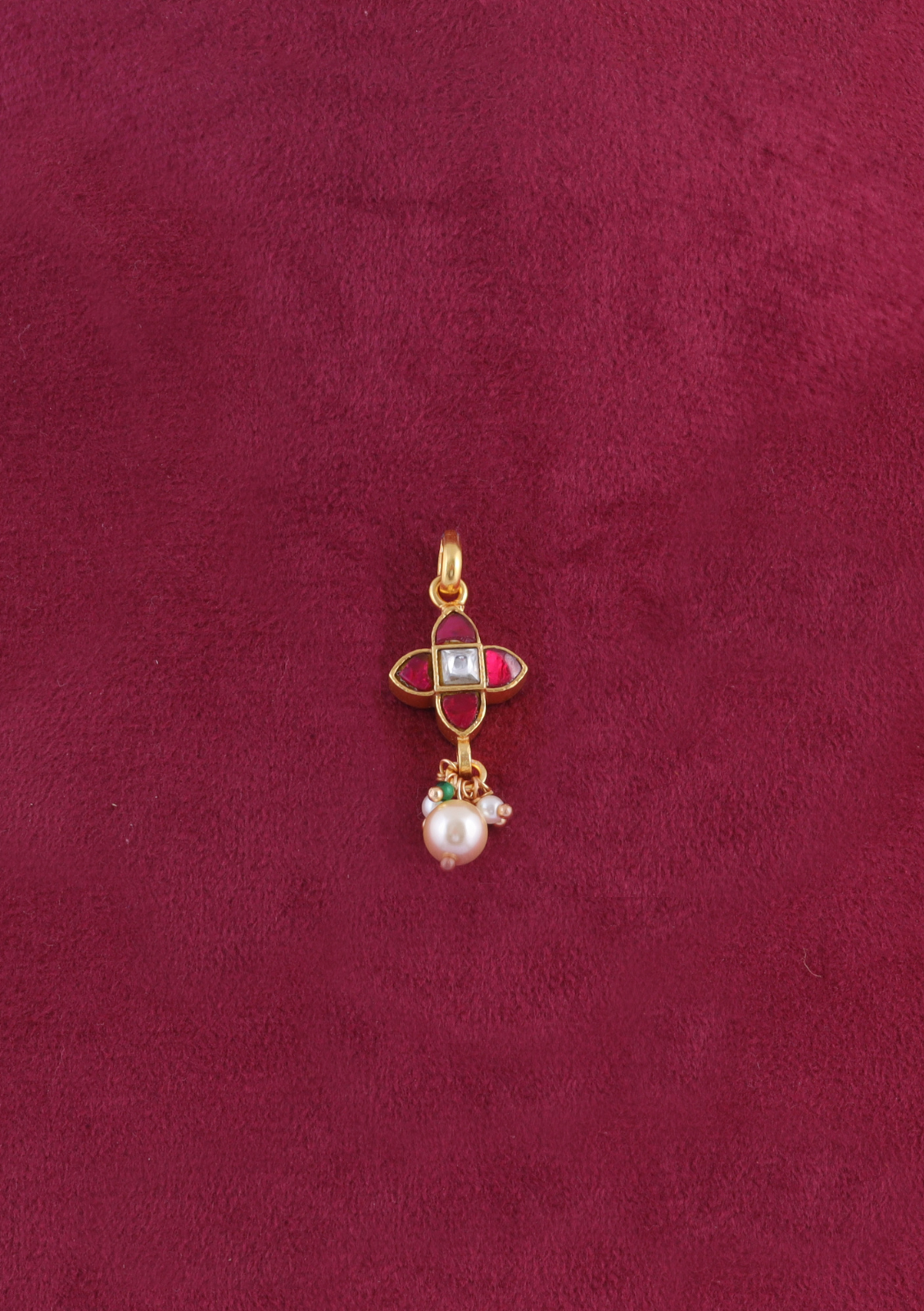 Cute Little Jadau Kundan Pendant Earring Set with Pearl Hangings