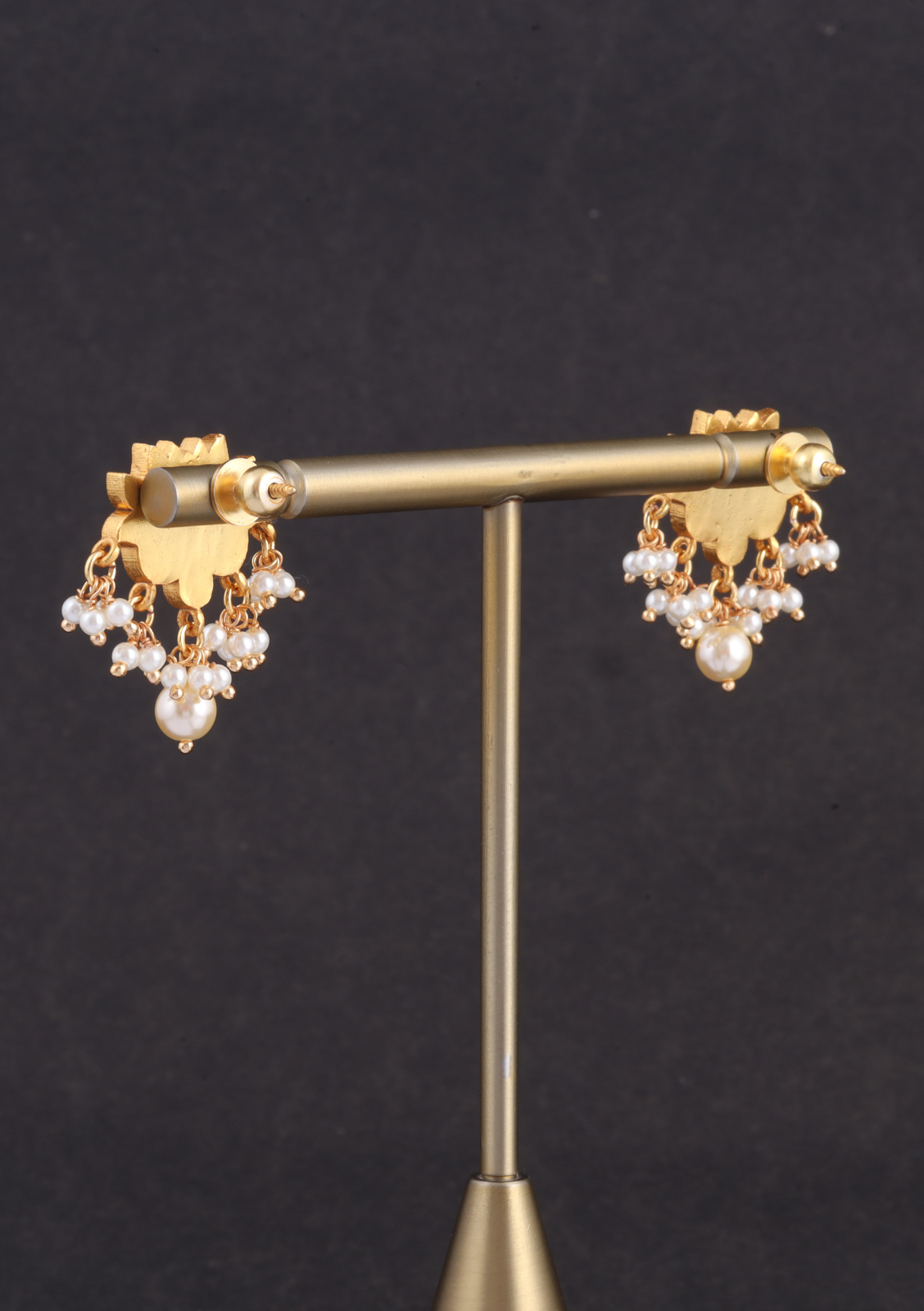 Dainty Lotus Designer Jadau Kundan Pendant Earring Set with Pearl Hangings